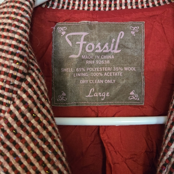 Womens Fossil Vintage Fitted Blazer Red Striped Raw Edges Layering Large - Picture 6 of 8